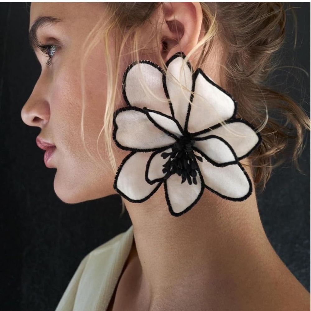 New Black Floral Statement Earrings |